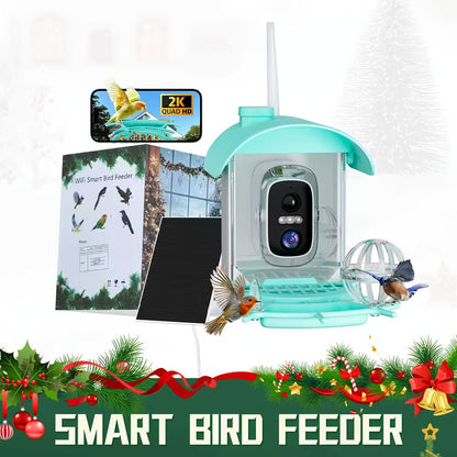 Mangeoire à oiseaux intelligente avec caméra solaire – 4MP 2K HD, identification des espèces d'oiseaux, détection de mouvement, protection contre les écureuils, étanchéité IP66, surveillance à distance via application, cadeau pour les amoureux des oiseaux