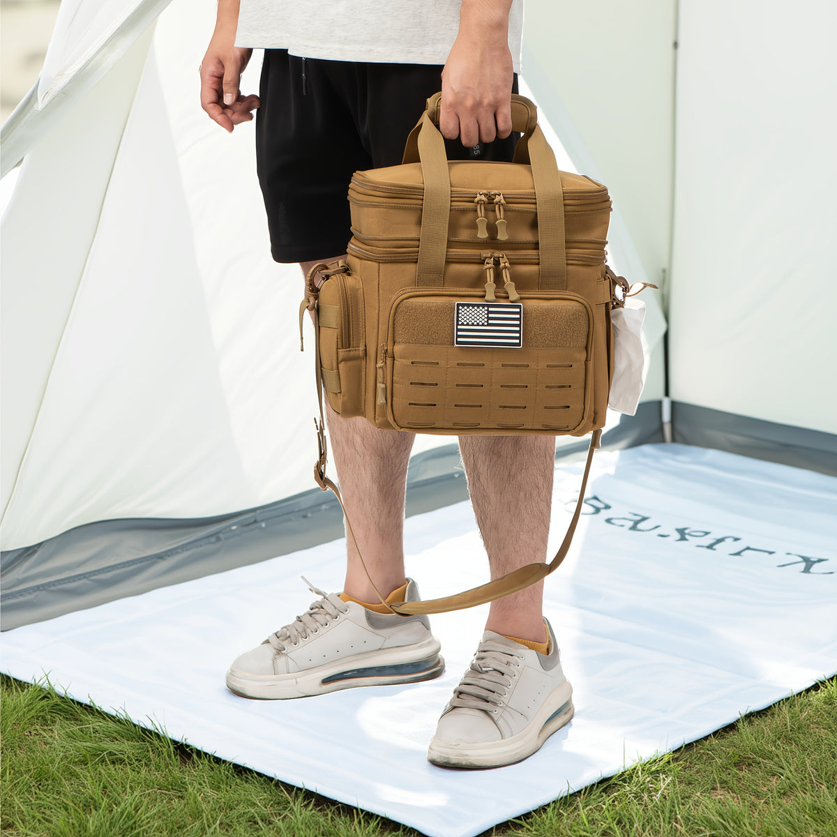Sac à déjeuner tactique pour hommes 18 L – Glacière isolante extensible et résistante avec système MOLLE, sac isotherme étanche pour le travail, le camping, les activités en plein air et les pique-niques, disponible en kaki, noir et vert