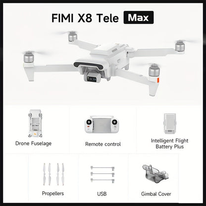FIMI X8 Tele Max Professional GPS Drone - Dual Sony Camera, 30x Hybrid Zoom, 4K/60fps HDR, 48MP, 3-Axis Gimbal, 20KM RokLink 5.0, AI Night Video & 5000mAh Battery