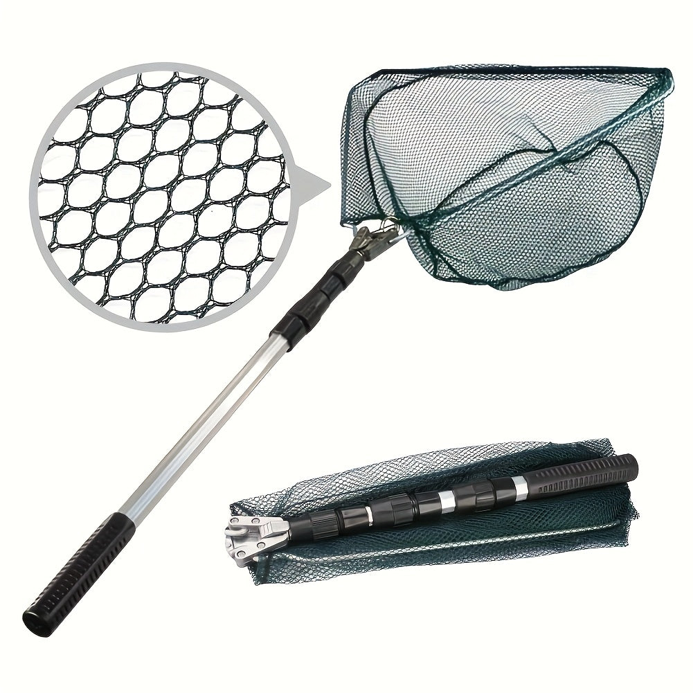 Épuisette de pêche pliable avec manche télescopique en alliage d'aluminium – 3 tailles 86 cm, 110 cm, 130 cm, filet métallique escamotable pour poissons, crabes, écrevisses et crevettes, équipement de pêche portable