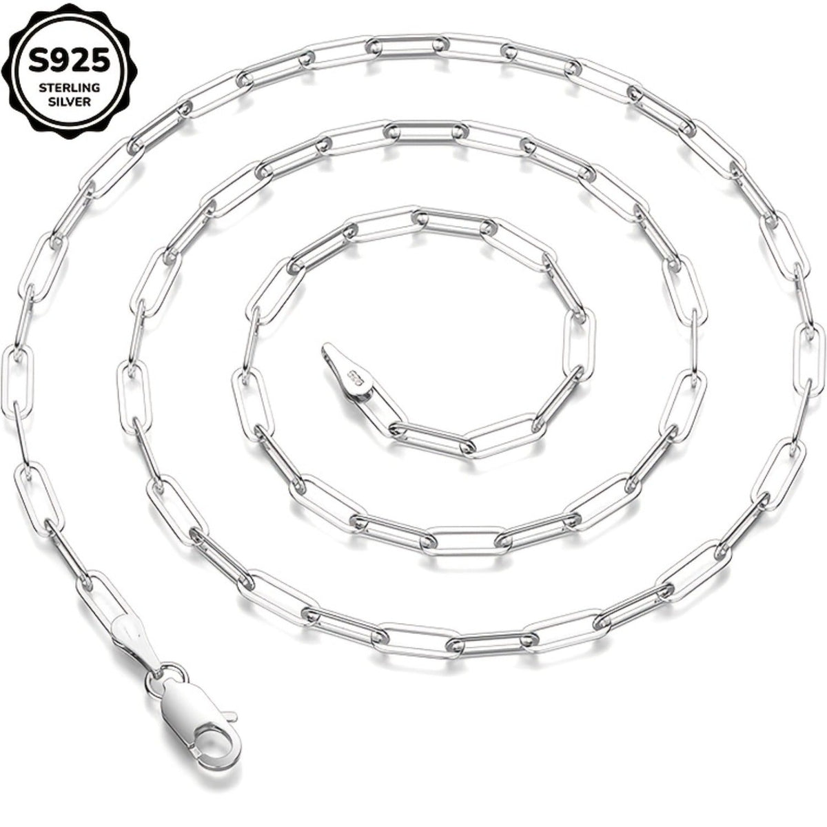Collier chaîne trombone en argent sterling 925 pour femmes et hommes – Style bohème de 3 mm d'épaisseur avec pierre synthétique, 20/22/24 pouces, coffret cadeau inclus, bijou durable pour un usage quotidien et offrir en cadeau