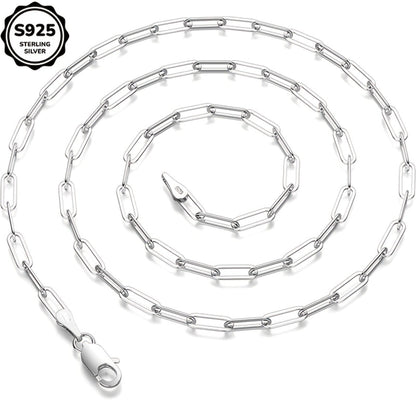Collier chaîne trombone en argent sterling 925 pour femmes et hommes – Style bohème de 3 mm d'épaisseur avec pierre synthétique, 20/22/24 pouces, coffret cadeau inclus, bijou durable pour un usage quotidien et offrir en cadeau