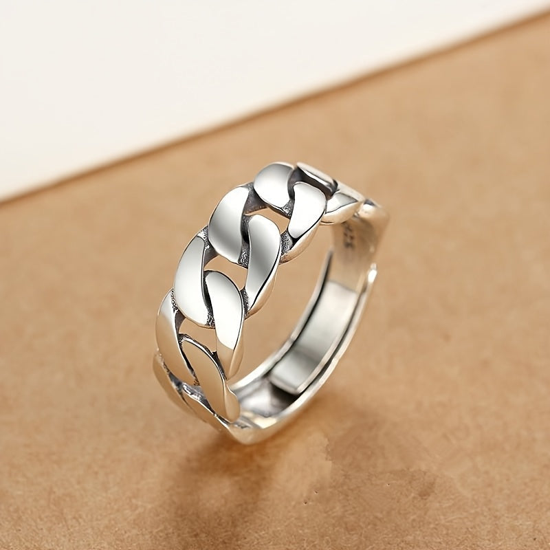 Bague cubaine réglable avec chaîne torsadée en argent 925 pour hommes et femmes – Bague unisexe pour index, bijou de style urbain unique, à superposer et à porter au quotidien