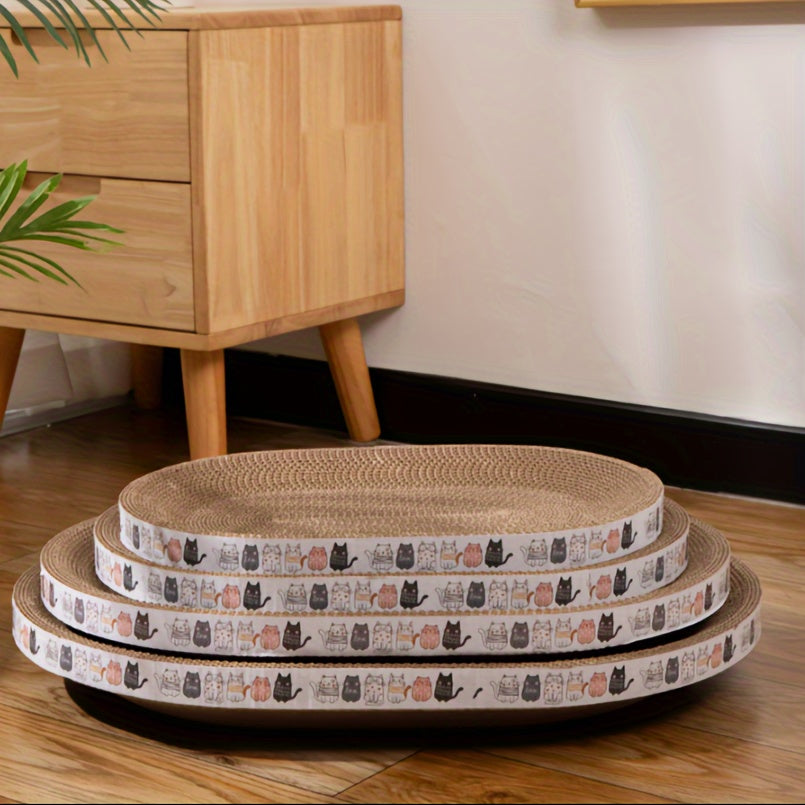 Salon griffoir ovale pour chat, carton ondulé durable, tapis à griffer, lit douillet pour chat pour faire ses griffes, se détendre et jouer, mobilier pour chats et chatons d'intérieur
