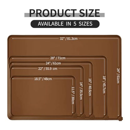 Silicone Pet Feeding Mat Waterproof Non-Slip 18.5x11.5 Inch for Dogs Cats - Dishwasher Safe Dog Bowl Mat Placemat for Food and Water Bowls - Brown Pet Mat Floor Protector