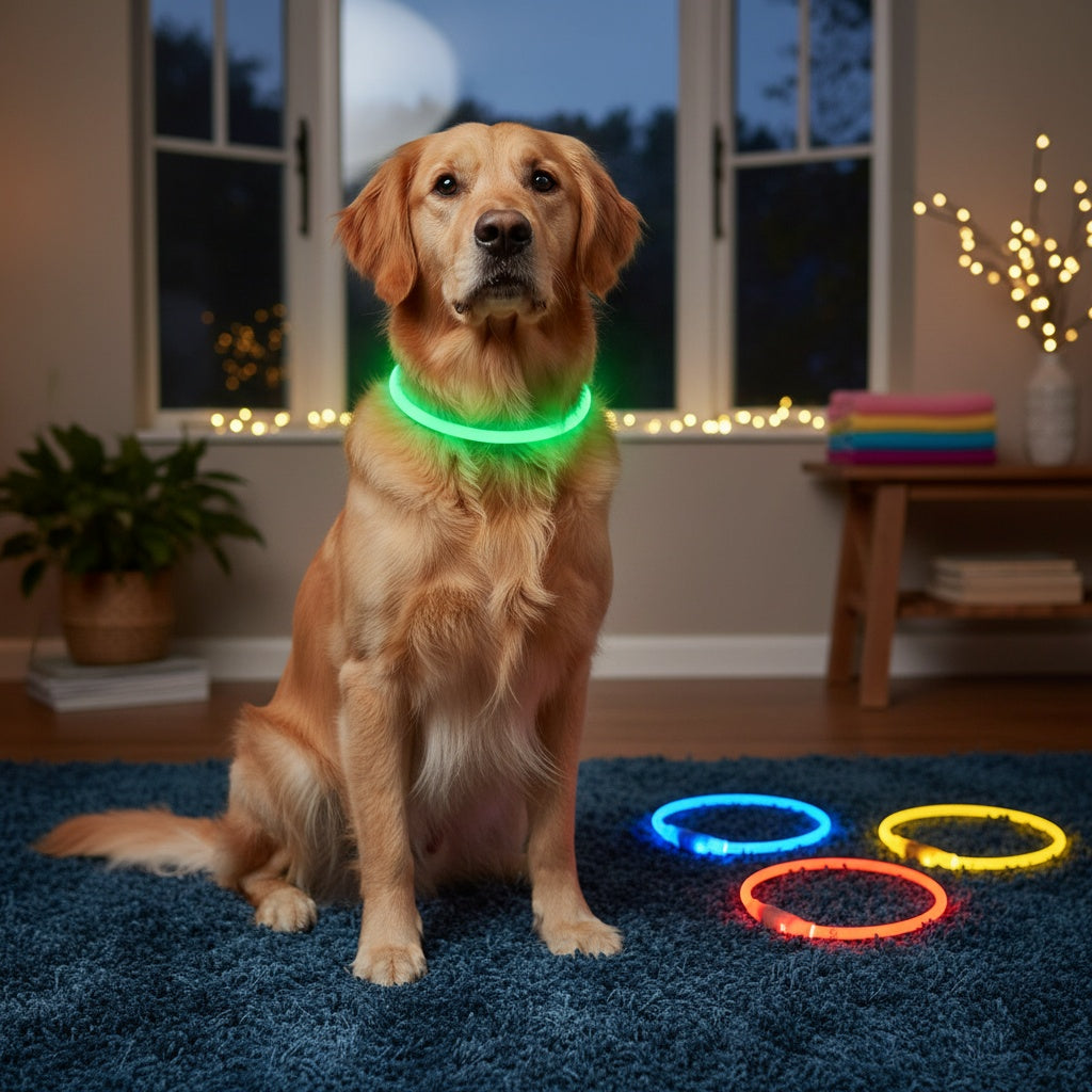 Collier pour chien à LED rechargeable par USB – Collier de sécurité lumineux à 360° avec 3 modes, réglable et découpable en TPU pour chiens de petite, moyenne et grande taille, idéal pour les promenades nocturnes, la course et la chasse