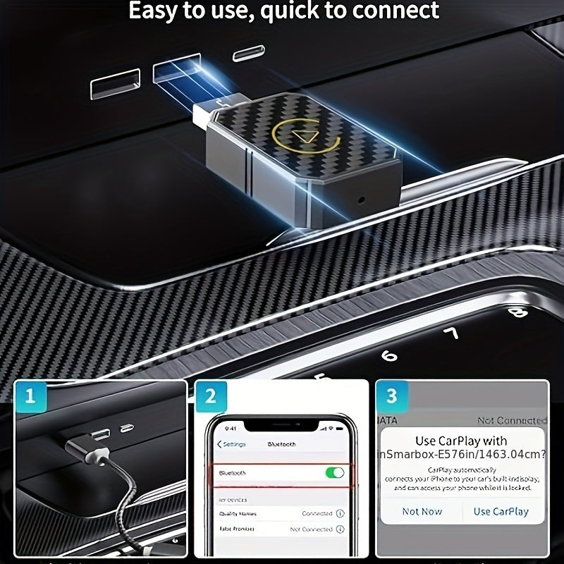 Mini adaptateur CarPlay sans fil, version améliorée 2025 – Dongle Plug & Play pour convertir le CarPlay filaire en sans fil pour Apple iPhone et Android, faible latence, connexion rapide et stable, aucune batterie requise, jeu de ports USB inclus