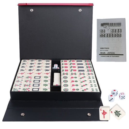 36mm Mahjong Set 146 Melamine Tiles with Carrying Case - Full Size 1.4 Inch Ivory White Tiles, Arabic Numerals, Dice, Wind Suit & Instructions, Family Game Night Gift for Adults