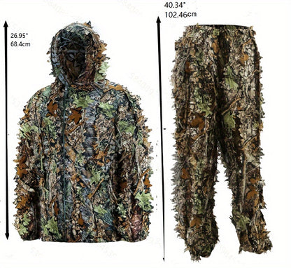 Tenue de camouflage 3D Ghillie pour homme – Ensemble veste à capuche et pantalon léger, vêtements de chasse respirants à motif feuilles 3D, 0,43 kg