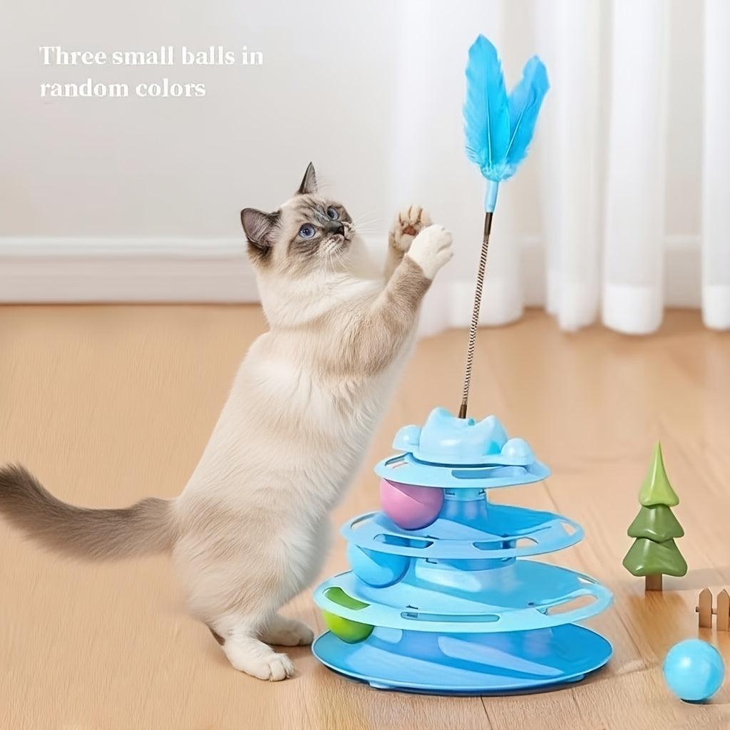 Jouet interactif rotatif pour chat avec plume et balle – Distraction anti-ennui pour chatons et chats, design rotatif, jeu d'intérieur amusant, cadeau idéal pour les amoureux des chats