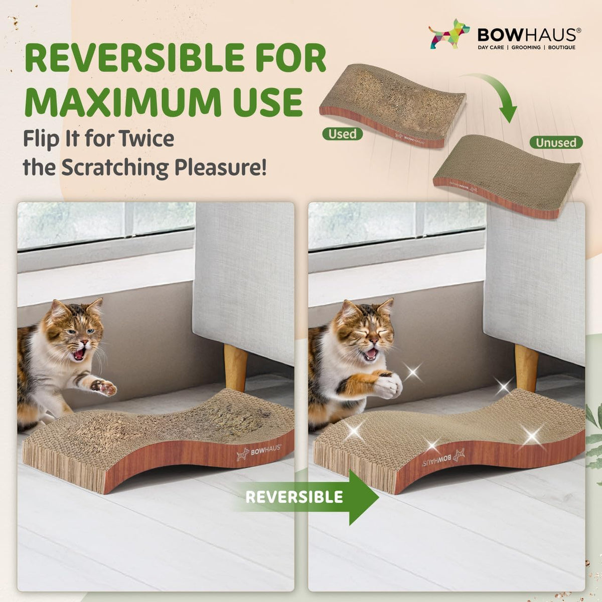 CAPHAUS Griffoir et transat réversible pour chat – Grand tapis à griffer en carton haute densité à 5 couches, 43 x 21,6 cm, protège les meubles, convient aux foyers avec plusieurs chats et aux races de grande taille