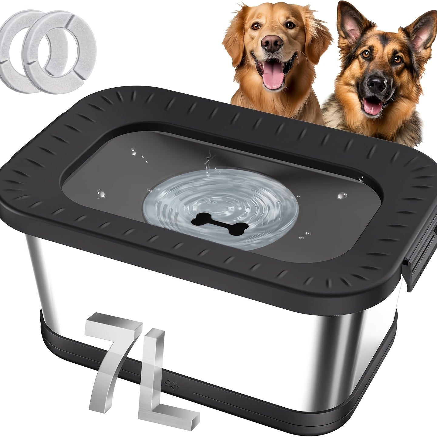 7L Stainless Steel Dog Water Bowl Anti-Spill Splash-Proof Slow Feeder for Messy Drinkers Heavy Duty Indoor Outdoor Pet Bowl – Large Capacity