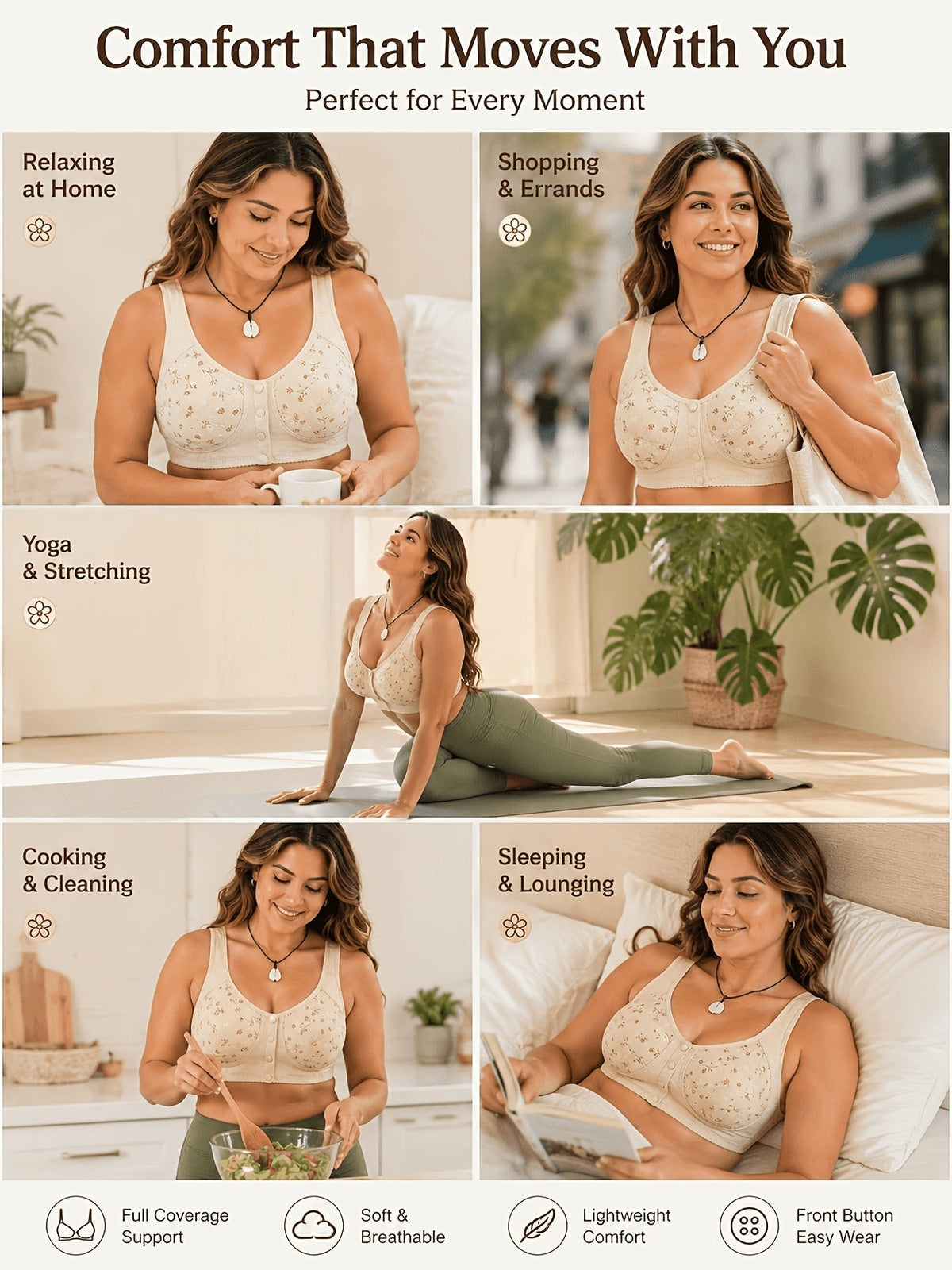 Lot de 7 soutiens-gorge sans couture pour femmes – Bralettes douces à fermeture frontale, sans armature, confortables et respirantes pour le quotidien, le yoga, les voyages et les festivals, tailles S-XXL