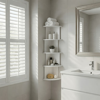 Étagère d'angle murale à 5 niveaux – Bibliothèque flottante et étagère de rangement pour salon, chambre et cuisine, séparateur d'angle gain de place, 5 styles disponibles