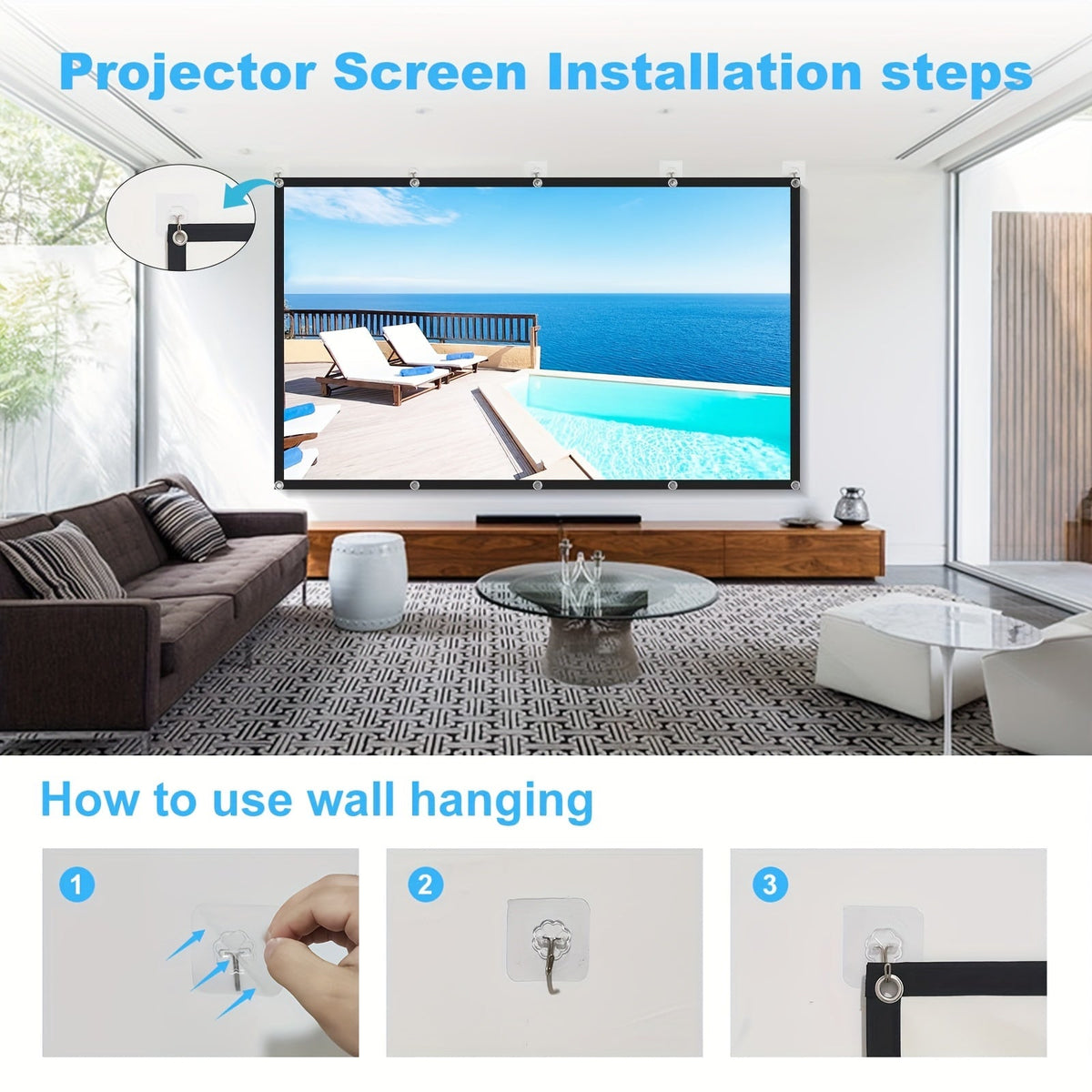 Écran de projection portable 100 pouces 4K HD 16:9 – Écran de cinéma pliable anti-plis pour intérieur et extérieur, angle de vision large 160° à projection double face pour home cinéma, camping, fêtes et présentations