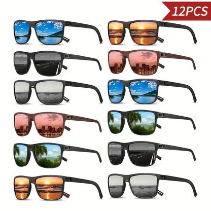 Lot de 12 paires de lunettes de soleil tendance pour hommes et femmes – Lunettes classiques à monture carrée rétro en polycarbonate, couleurs assorties, protection UV pour la plage, les activités en extérieur et le quotidien