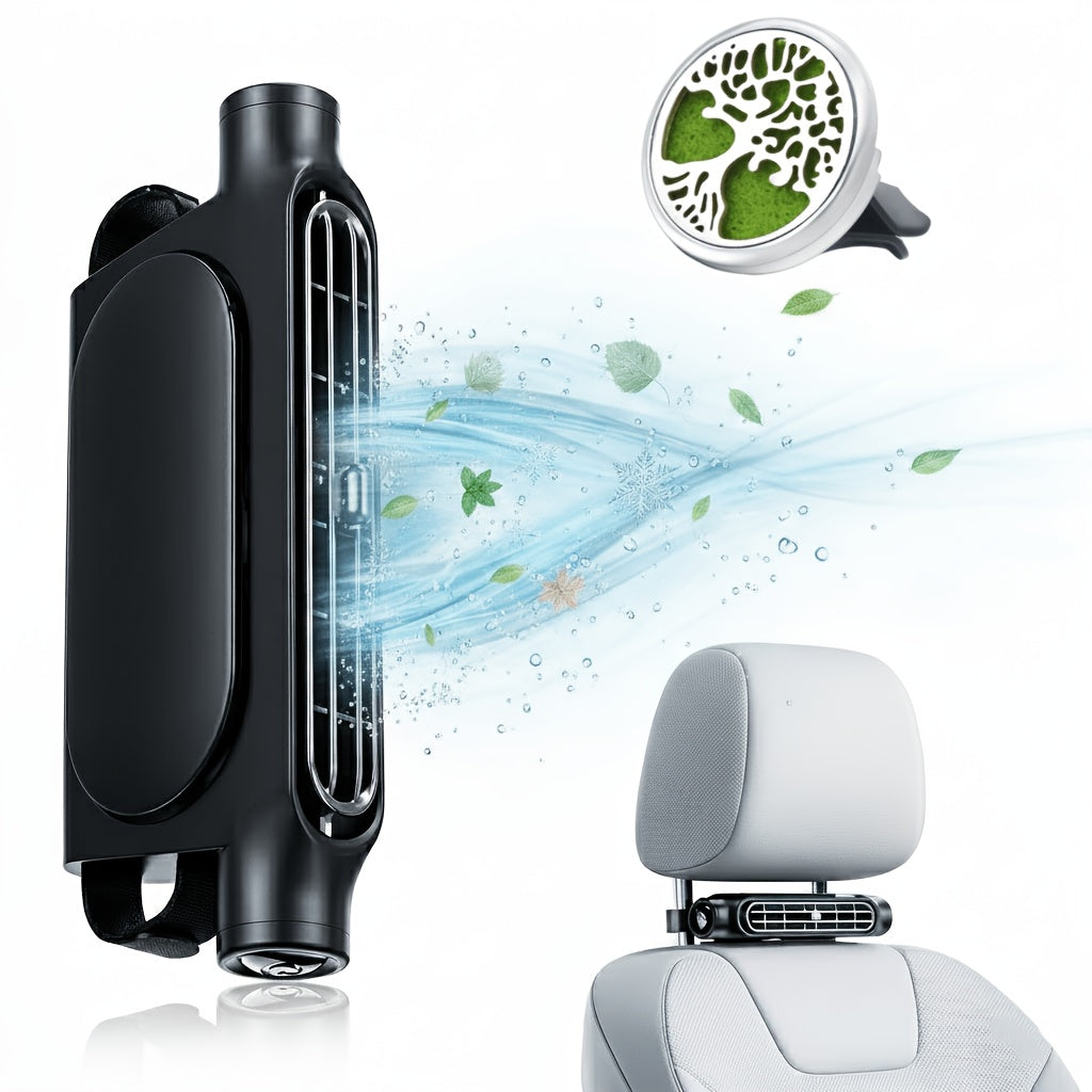 Ventilateur de voiture USB sans pales à 3 vitesses, refroidissement silencieux – Ventilateur de siège plug-and-play avec câble USB, restez au frais dans les embouteillages, ajustement universel pour tous les modèles de voiture, blanc et noir