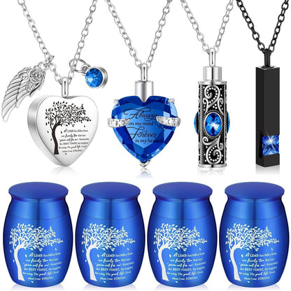 Lot de 8 petites urnes funéraires pour cendres – Ensemble de souvenirs en alliage avec pendentif médaillon en forme de cœur « Arbre de vie » pour hommes et femmes, cadeau commémoratif pour inhumation et crémation, 8 couleurs