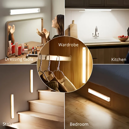 Lot de 6 lampes LED intelligentes avec détecteur de mouvement – Rubans lumineux magnétiques rechargeables par USB en 3 tailles, éclairage amovible pour placards, escaliers, étagères et usage intérieur