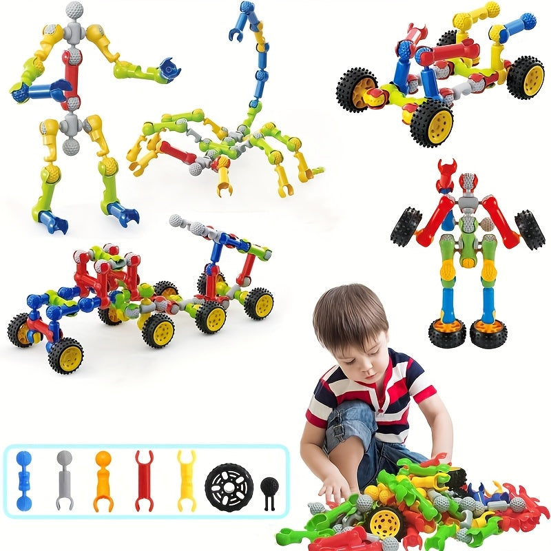 Ensemble de 132 blocs de construction STEM pour enfants de 3 ans et plus, jouet éducatif de construction, kit de création technique pour garçons et filles, cadeau d'anniversaire ou de Noël, couleurs aléatoires