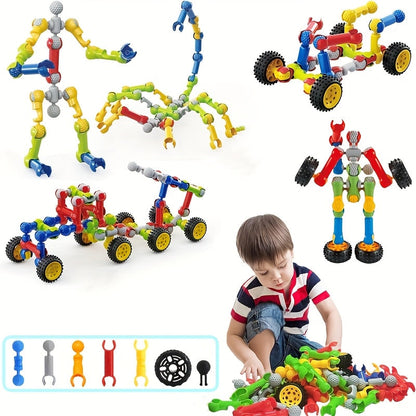 Ensemble de 132 blocs de construction STEM pour enfants de 3 ans et plus, jouet éducatif de construction, kit de création technique pour garçons et filles, cadeau d'anniversaire ou de Noël, couleurs aléatoires
