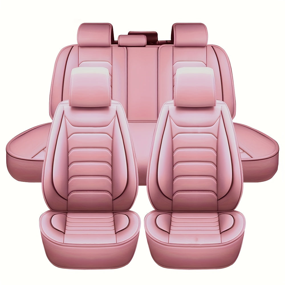 Housses de siège auto en similicuir, ensemble complet 5 places – Protection intégrale 360° imperméable, rembourrage en mousse souple, revêtement antidérapant, ajustement universel pour voitures, camions, berlines et SUV, 6 couleurs disponibles