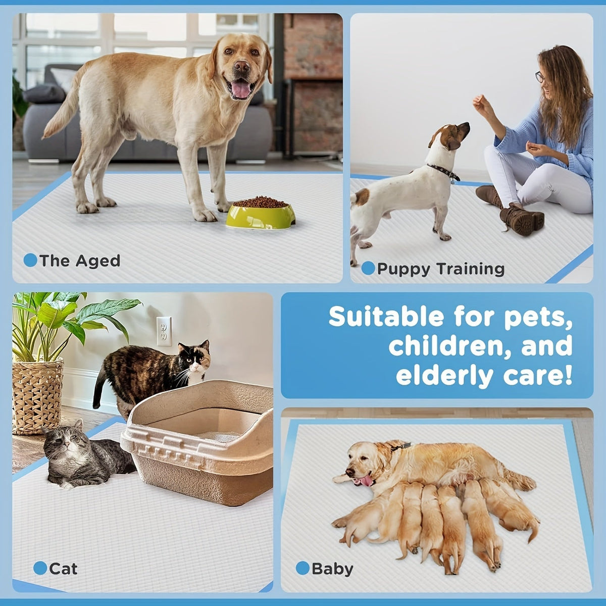 Tapis de propreté XXXL pour chiens, extra larges, 8 couches, super absorbants et anti-fuites – Alèses jetables pour chiots, idéales pour voitures, cages et canapés, tailles multiples 80x120 cm, 80x90 cm, 145x80 cm