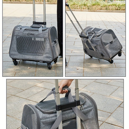 Sac de transport pour animaux 2-en-1 à roulettes - Sac à dos trolley pour chats et petits chiens, sac de voyage amovible, conforme aux normes aériennes, gris clair et rose clair