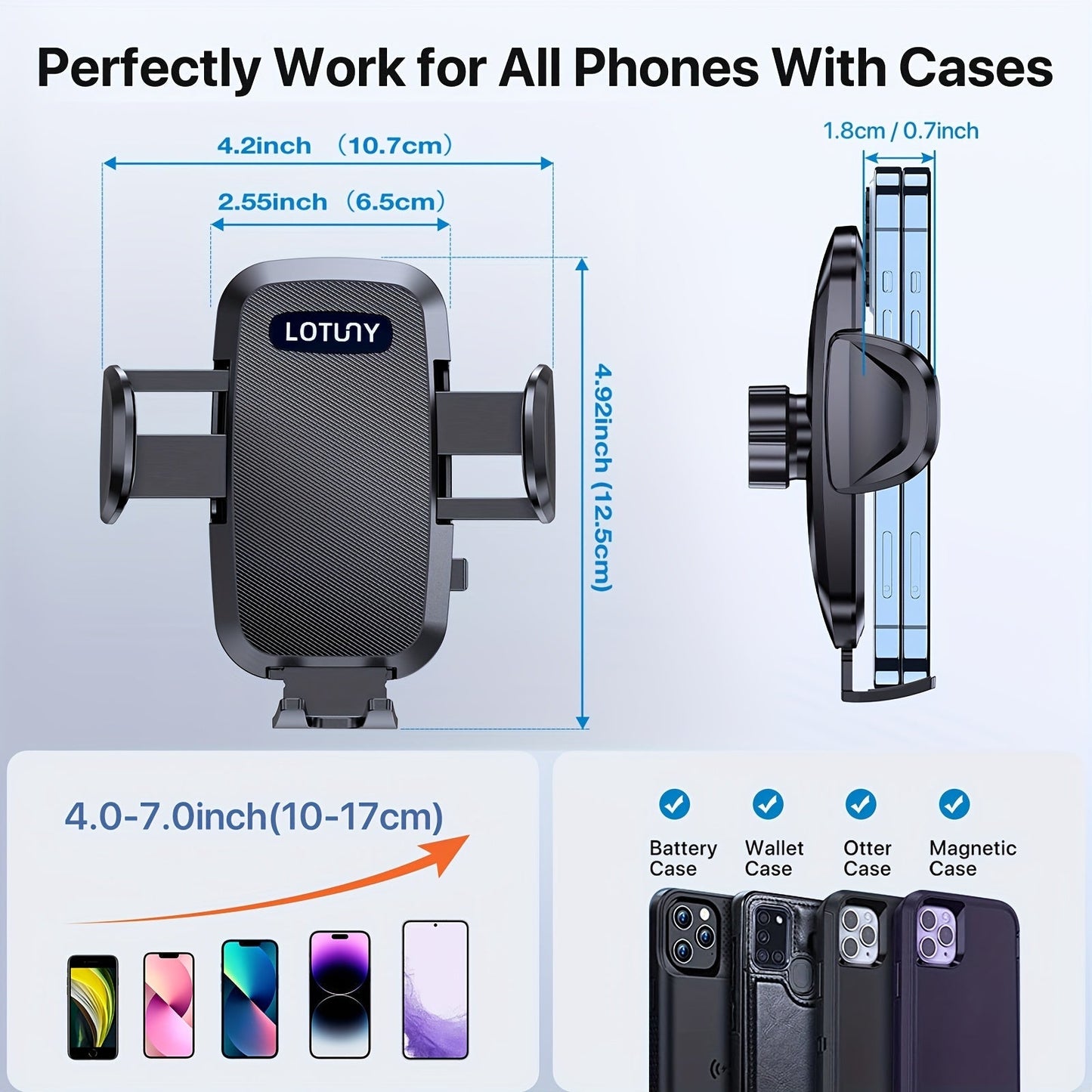 3-in-1 Car Phone Holder Suction Cup & Air Vent Mount | 360° Rotation, 6.5"-8.5" Telescopic Arm, 60LB Nano-Gel Suction, Scratch-Proof – Universal Fit for iPhone, Samsung, Google & All 4"-7.2" Phones