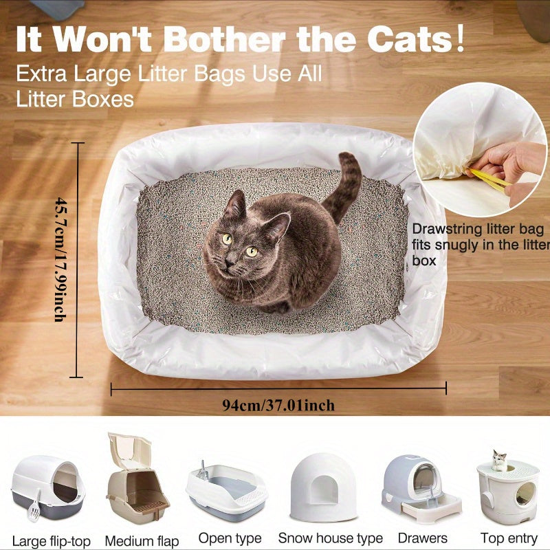 Sacs à litière avec poignées coulissantes – Doublures en plastique jetables, robustes et résistantes aux déchirures pour un nettoyage facile et sans odeur, pour foyers avec un ou plusieurs chats