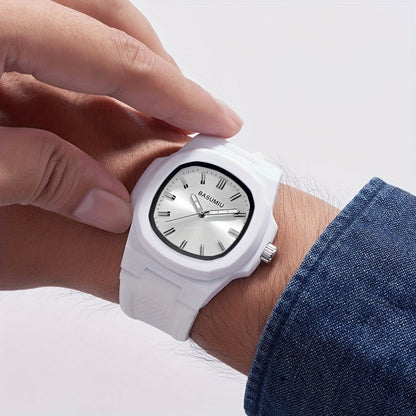 Montre à quartz pour homme avec bracelet en silicone décontracté, boîtier en alliage de zinc, cadran ovale et affichage analogique à aiguilles - Montre légère et tendance pour le quotidien, idée cadeau pour homme, petit ami ou père