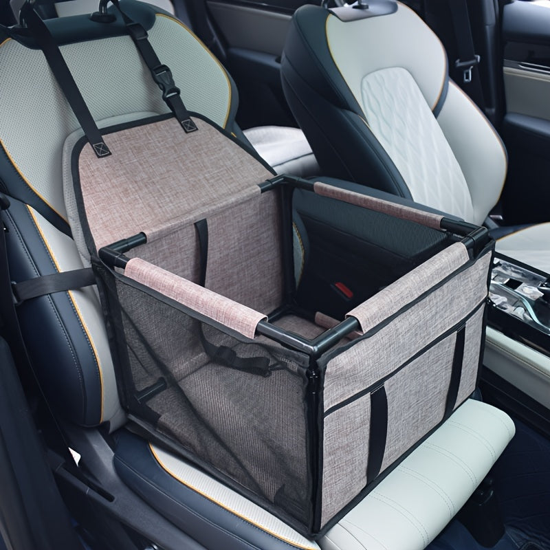 Panier de sécurité pour siège auto pour chiens petits et moyens - Siège rehausseur pour animaux de compagnie de haute qualité avec coussin doux, panier sécurisé pour chien en voiture, 7 couleurs : marron, gris, gris, cramoisi, bleu marine, bleu, rayé