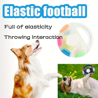 Jouet pour chien ballon de football avec couineur et poignée de transport - Balle interactive pour chien en TPR durable pour toutes les tailles, jouet rebondissant de 14 cm pour rapporter et dribbler, pour jouer à l'intérieur et à l'extérieur