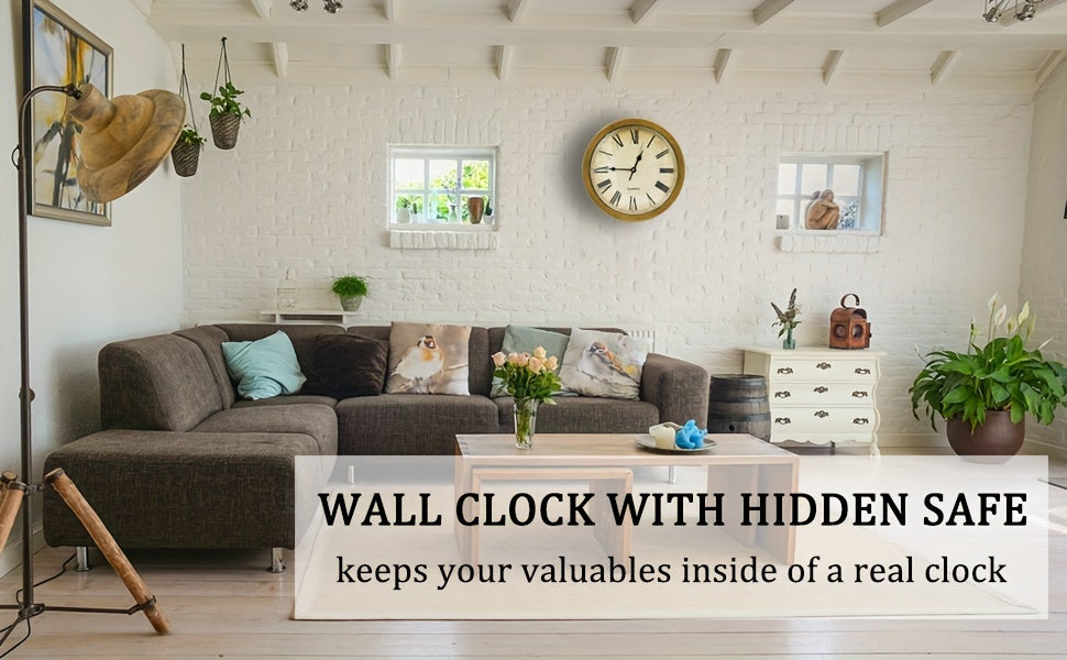 Horloge murale avec coffre-fort dissimulé pour espèces, pièces de monnaie et objets de valeur, sécurité pour maison et bureau, coffre-fort secret robuste et durable