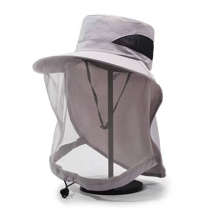 Chapeau de pêche anti-moustique avec voile de protection, 2 pièces, chapeau de soleil en maille respirante, protection UV, anti-insectes pour hommes et femmes - Chapeau d'été anti-abeilles pour la randonnée en plein air, le camping et la pêche de nuit