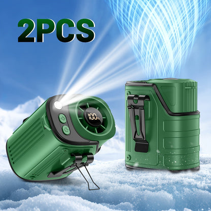 Ventilateur de taille 4-en-1 avec lampe torche, batterie externe et ventilateur de cou – Ventilateur de ceinture portable rechargeable pour l'extérieur, longue autonomie, 3 couleurs, disponible à l'unité et en lot de 2