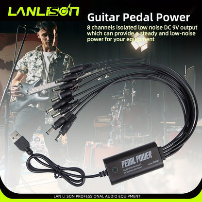 Alimentation isolée à 8 ports pour pédales de guitare avec recharge USB – Sorties CC 9V, 12V, 18V sans bruit pour pédales d'effet et accessoires, compatible avec la plupart des pedalboards