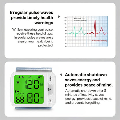 Tensiomètre au poignet numérique automatique – Grand écran LCD, fréquence cardiaque, détection de l'arythmie, portable pour usage domestique, seniors et adultes