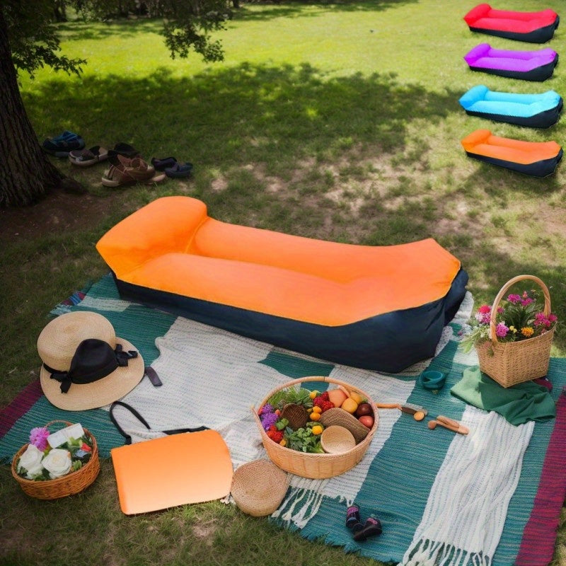 Canapé gonflable portable et fauteuil inclinable pour l'extérieur – Transat robuste semblable à un lit, gonflage et dégonflage rapides, léger et compact pour le camping, la plage, le jardin et les voyages, aucune pompe nécessaire