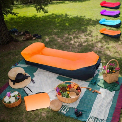 Canapé gonflable portable et fauteuil inclinable pour l'extérieur – Transat robuste semblable à un lit, gonflage et dégonflage rapides, léger et compact pour le camping, la plage, le jardin et les voyages, aucune pompe nécessaire
