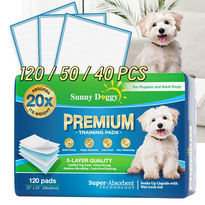 Alèses jetables pour chiens – Tapis d'apprentissage de la propreté améliorés, anti-odeurs et anti-fuites, ultra-absorbants pour le dressage à domicile, 120 unités 22"x22" / 50 unités 30"x36" / 40 unités 36"x36"