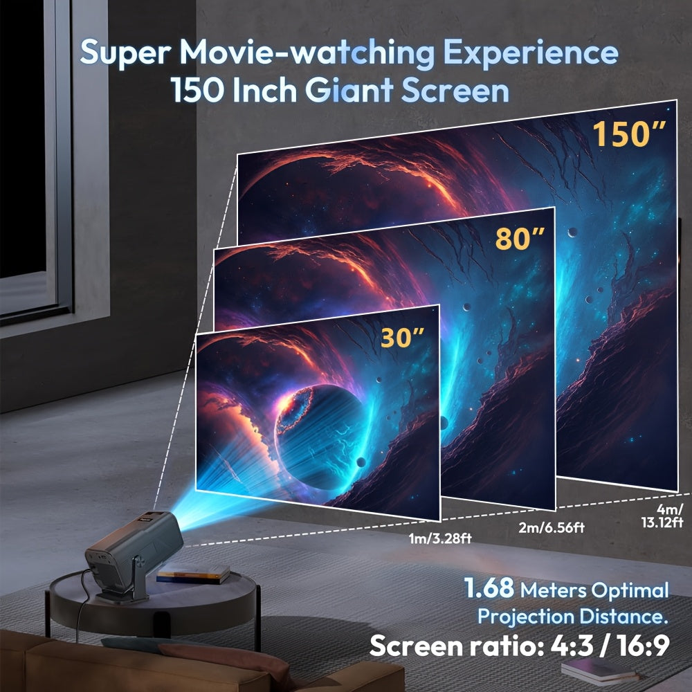 Projecteur intelligent portable avancé AMOVFILM, Wi-Fi 6 et décodage vidéo 4K, résolution native 1080p, Android 11 intégré, projecteur pour cinéma maison et cinéma en plein air, mise en miroir d'écran mobile, couleurs multiples