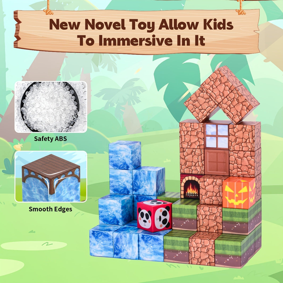 Lot de 100 blocs de construction magnétiques thème exploration trésor de la forêt, ensemble créatif STEM, jouet éducatif et scientifique, cadeau pour enfants, Noël, Pâques, Halloween