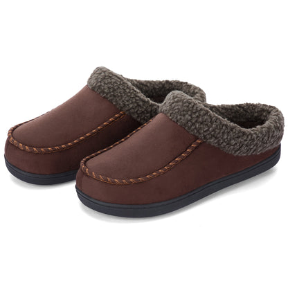 Mocassins pour homme à col en peau de mouton – Rembourrage en mousse à mémoire de forme, semelle antidérapante en TPR, doublure chaude, chaussures à enfiler pour l'intérieur et l'extérieur en toute saison – Brun café, chameau, noir (US 7–12)