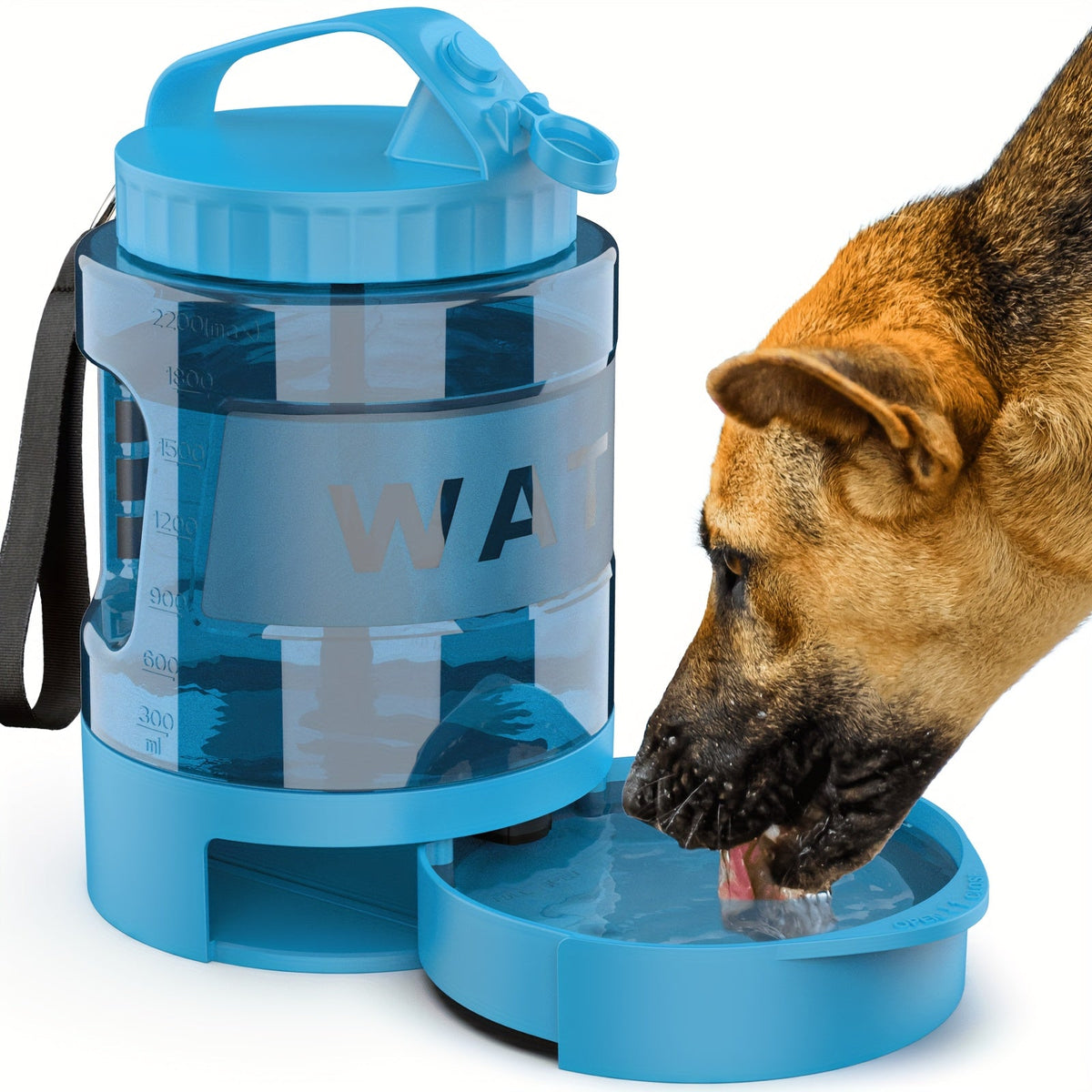 Gourde portable pour chien de 2,2 L avec bol pliable intégré, grande capacité, anti-fuite, idéale pour les voyages, la randonnée, le camping, le parc, pour chiens de toutes tailles