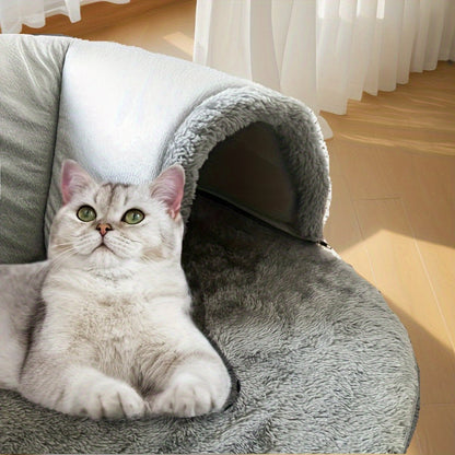 Tunnel-lit pour chat avec mousse à mémoire de forme, balle suspendue et bavoir offert – Condo lounge en peluche détachable, nid pour animaux lavable en machine pour foyers multi-chats, chats de petite à moyenne taille – Velora