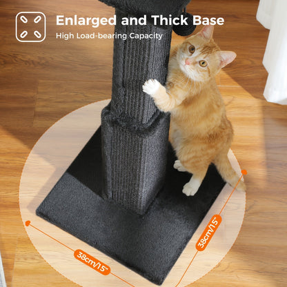 Arbre à chat à plusieurs niveaux avec poteau en sisal et jouets suspendus pour chats d'intérieur, tour d'escalade robuste et centre d'activités pour chats énergiques, disponible en gris et noir