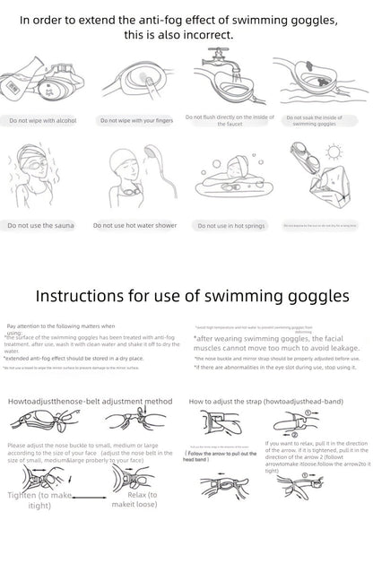 Lot de 2 lunettes de natation antibuée avec bouchons d'oreilles, pince-nez et sac étanche – Lunettes de natation avec protection UV pour hommes, femmes et adolescents, kit d'accessoires pour piscine extérieure et sports nautiques