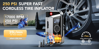 Démarreur de voiture 20000A avec compresseur d'air, batterie externe portable 18-en-1 – Pinces intelligentes, charge rapide, lampe LED, grand écran pour tous moteurs essence et diesel, booster de batterie de voiture d'urgence