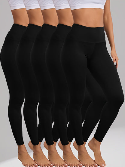 Lot de 5 leggings taille haute gainants pour femme – Pantalons de yoga et de sport ultra-doux, extensibles dans les 4 sens, opaques, pleine longueur, tailles S-XXL, confort toutes saisons pour la salle de sport, le yoga et le quotidien